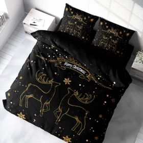 Monohome Yılbaşı Merry Christmas 3D Pamuk Saten Deer Çift Kişilik Nevresim Takımı