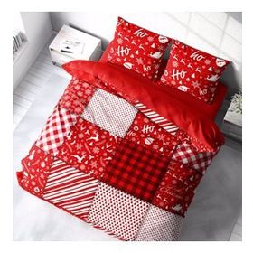 Monohome Yılbaşı Merry Christmas 3D Pamuk Saten Ekose Çift Kişilik Nevresim Takımı