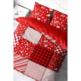 Monohome Yılbaşı Merry Christmas 3D Pamuk Saten Ekose Çift Kişilik Nevresim Takımı