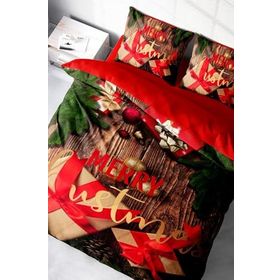 Monohome Yılbaşı Merry Christmas Pamuk Saten Gift 3D Çift Kişilik Nevresim Takımı