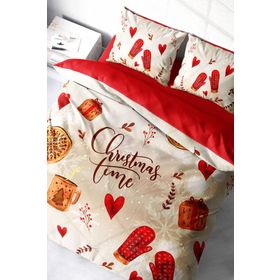 Monohome Yılbaşı Merry Christmas Time Saten Pamuk 3D Çift Kişilik Nevresim Takımı