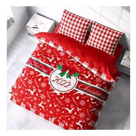Monohome Yılbaşı Süsü 2022 Merry Christmas 3D Pamuk Saten Çift Kişilik Nevresim Takımı