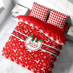 Monohome Yılbaşı Süsü 2022 Merry Christmas 3D Pamuk Saten Çift Kişilik Nevresim Takımı