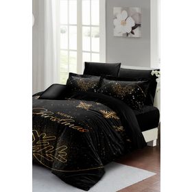 Monohome Yılbaşı Süsü Black Noel %100 Pamuk Saten 3D Çift Kişilik Nevresim Takımı