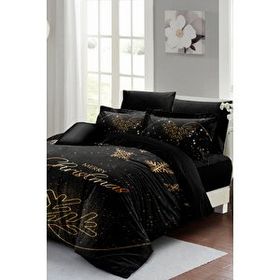 Monohome Yılbaşı Süsü Black Noel %100 Pamuk Saten 3D Çift Kişilik Nevresim Takımı