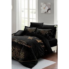 Monohome Yılbaşı Süsü Black Noel %100 Pamuk Saten 3D Çift Kişilik Nevresim Takımı