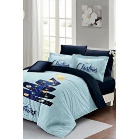 Monohome Yılbaşı Süsü Blue Star Noel %100 Pamuk Saten 3D Çift Kişilik Nevresim Takımı
