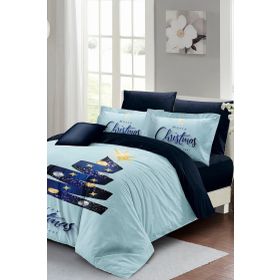 Monohome Yılbaşı Süsü Blue Star Noel %100 Pamuk Saten 3D Çift Kişilik Nevresim Takımı