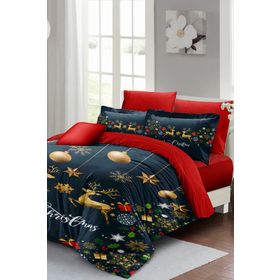 Monohome Yılbaşı Süsü Dark Deer Noel %100 Pamuk Saten 3D Çift Kişilik Nevresim Takımı