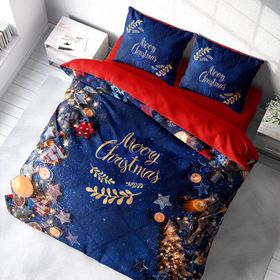 Monohome Yılbaşı Süsü Merry Christmas Pamuk Saten Blue 3D Çift Kişilik Nevresim Takımı