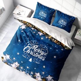 Monohome Yılbaşı Süsü Merry Christmas Pamuk Saten Blue Stars 3D Çift Kişilik Nevresim Takım