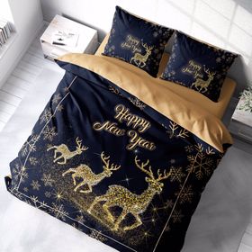 Monohome Yılbaşı Süsü Merry Christmas Pamuk Saten Geyik 3D Çift Kişilik Nevresim Takımı