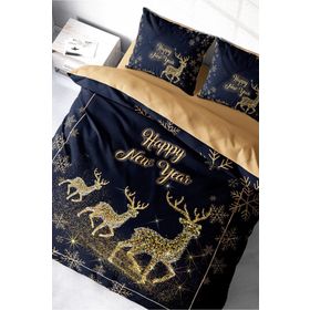 Monohome Yılbaşı Süsü Merry Christmas Pamuk Saten Geyik 3D Çift Kişilik Nevresim Takımı
