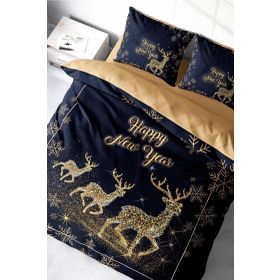 Monohome Yılbaşı Süsü Merry Christmas Pamuk Saten Geyik 3D Çift Kişilik Nevresim Takımı