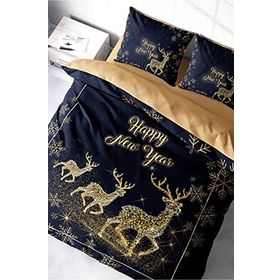 Monohome Yılbaşı Süsü Merry Christmas Pamuk Saten Geyik 3D Çift Kişilik Nevresim Takımı