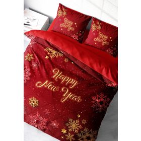Monohome Yılbaşı Süsü Merry Christmas Pamuk Saten Kar Kristalleri 3D Çift Kişilik Nevresim Takımı