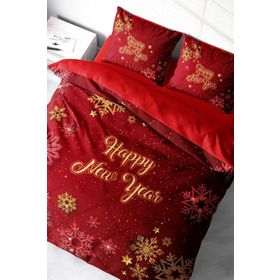 Monohome Yılbaşı Süsü Merry Christmas Pamuk Saten Kar Kristalleri 3D Çift Kişilik Nevresim Takımı