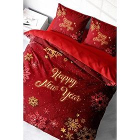 Monohome Yılbaşı Süsü Merry Christmas Pamuk Saten Kar Kristalleri 3D Çift Kişilik Nevresim Takımı