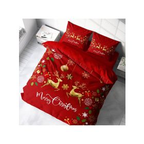 Monohome Yılbaşı Süsü Merry Christmas Pamuk Saten Kırmızı 3D Çift Kişilik Nevresim Takım