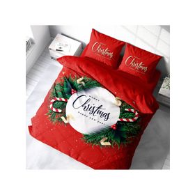 Monohome Yılbaşı Süsü Merry Christmas Pamuk Saten Kırmızı 3D Çift Kişilik Nevresim Takım