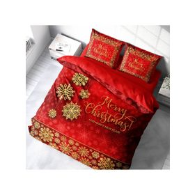 Monohome Yılbaşı Süsü Merry Christmas Pamuk Saten Kırmızı 3D Çift Kişilik Nevresim Takım