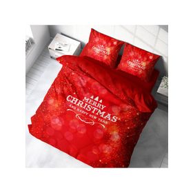 Monohome Yılbaşı Süsü Merry Christmas Pamuk Saten Kırmızı 3D Çift Kişilik Nevresim Takım