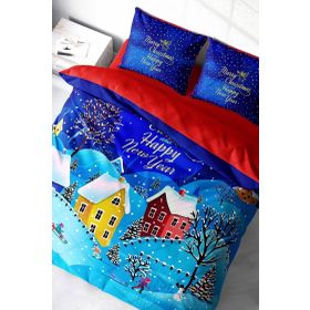 Monohome Yılbaşı Süsü Merry Christmas Pamuk Saten Snow 3D Çift Kişilik Nevresim Takımı