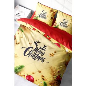 Monohome Yılbaşı Süsü Merry Christmas Pamuk Saten Yellow 3D Çift Kişilik Nevresim Takımı