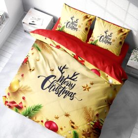 Monohome Yılbaşı Süsü Merry Christmas Pamuk Saten Yellow 3D Çift Kişilik Nevresim Takımı