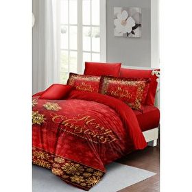 Monohome Yılbaşı Süsü Merry Kırmızı Noel %100 Pamuk Saten 3D Çift Kişilik Nevresim Takımı