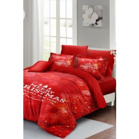 Monohome Yılbaşı Süsü Merry Red Noel %100 Pamuk Saten 3D Çift Kişilik Nevresim Takımı