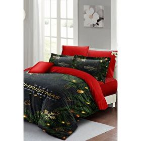 Monohome Yılbaşı Süsü Navy Blue Noel %100 Pamuk Saten 3D Çift Kişilik Nevresim Takımı
