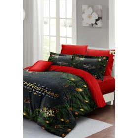 Monohome Yılbaşı Süsü Navy Blue Noel %100 Pamuk Saten 3D Çift Kişilik Nevresim Takımı