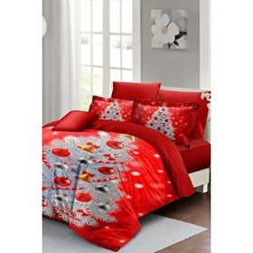 Monohome Yılbaşı Süsü Pine Tree Deers Noel %100 Pamuk Saten 3D Çift Kişilik Nevresim Takımı