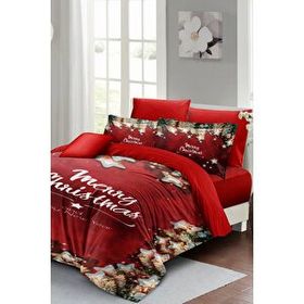 Monohome Yılbaşı Süsü Red Stars Noel %100 Pamuk Saten 3D Çift Kişilik Nevresim Takımı
