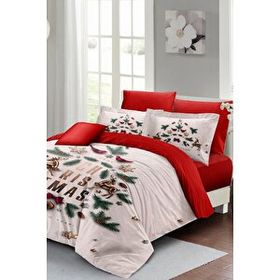 Monohome Yılbaşı Süsü White Noel %100 Pamuk Saten 3D Çift Kişilik Nevresim Takımı