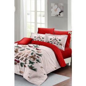 Monohome Yılbaşı Süsü White Noel %100 Pamuk Saten 3D Çift Kişilik Nevresim Takımı