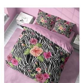 Monohome Zebra Flower 3D Pamuk Saten Çift Kişilik Nevresim Takımı