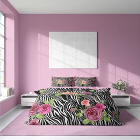 Monohome Zebra Flower 3D Pamuk Saten Çift Kişilik Nevresim Takımı