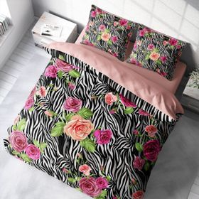Monohome Zebra Flower 3D Pamuk Saten Çift Kişilik Nevresim Takımı