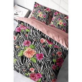 Monohome Zebra Flower 3D Pamuk Saten Çift Kişilik Nevresim Takımı