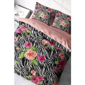 Monohome Zebra Flower 3D Pamuk Saten Çift Kişilik Nevresim Takımı