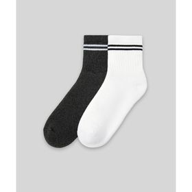 Monsieur CUH101-001 Beyaz Chaussette Çizgili Unicolor Half Havlu 2'li Erkek Çorap