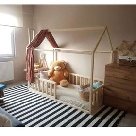 Montessori 90x190 cm Doğal Ahşap Çocuk Yatak