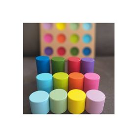 Montessori Eşleştirme Tablalı Silindirler + Eğitici Kartlar + Masif Ahşap