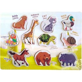 Montessori Hayvanları İngilizce Türkçe Öğreten Ahşap Puzzle