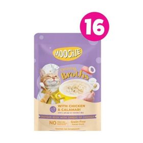 Moochie 16x40 gr Parça Tavuk Etli ve Kalamarlı Tahılsız Kedi Çorbası