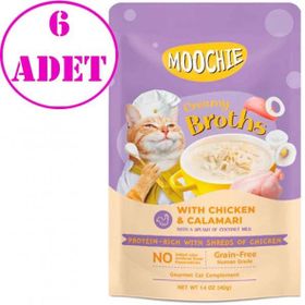 Moochie 6x40 gr Parça Tavuk Etli ve Kalamarlı Tahılsız Kedi Çorbası