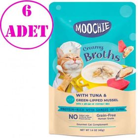 Moochie 6x40 gr Parça Ton Balığı Midye Tahılsız Kedi Çorbası
