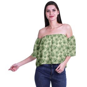 Moomaya Bohem Baskılı Omzu Göbeği Açık Üst Fırfırlı Kol Açık Sarı Kadın Bluz
